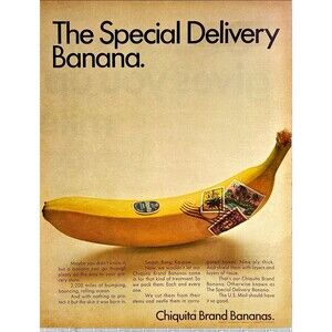Chiquita Brand Bananas "The Special Delivery Banana" Vintage Print Ad 1968